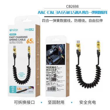 A&C-C&L 3A PD65I 1.5m A USB a Spirale 4 in 1