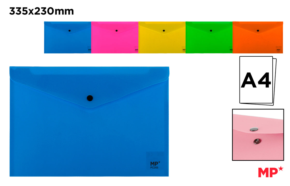 MP CARTELLA A BUSTA CON CHIUSURA A BOTTONE A4 FLUORESCENTE