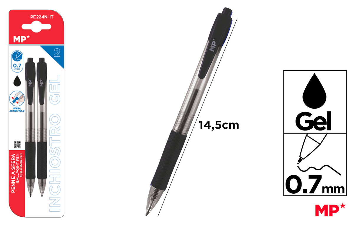 MP PENNE GEL A SCATTO 0,7 mm 2 PZ NERE